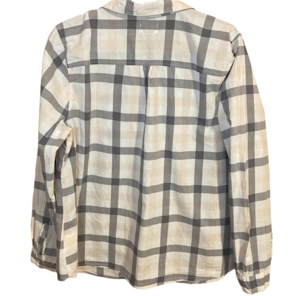 Old Navy button down plaid shirt. White, dark gray, and peach. Medium - Picture 2 of 10